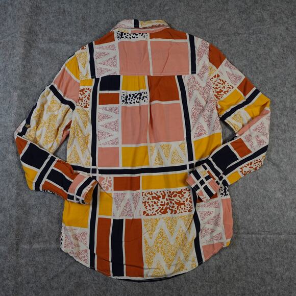 The Odells Top Womens Extra Small Lisse Blouse Button Front Geometric Anthro - Picture 5 of 9